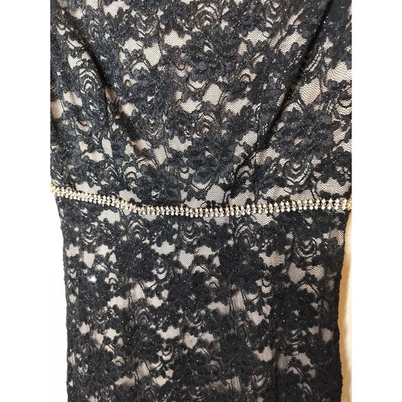 Alex Evenings Floral Lace Shimmer Gown Maxi Rhinestone Waist - Picture 4 of 13